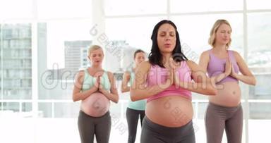 在健身室<strong>做瑜伽</strong>的<strong>孕妇</strong>